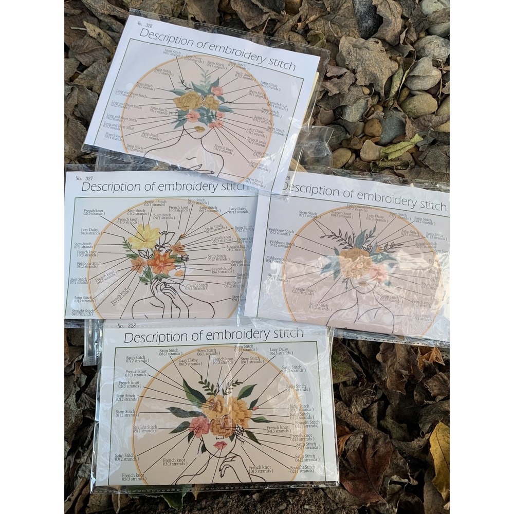 Embroidery Starter Kit Beginner Hand Embroidery Kit with Pattern Hoop Set of 4